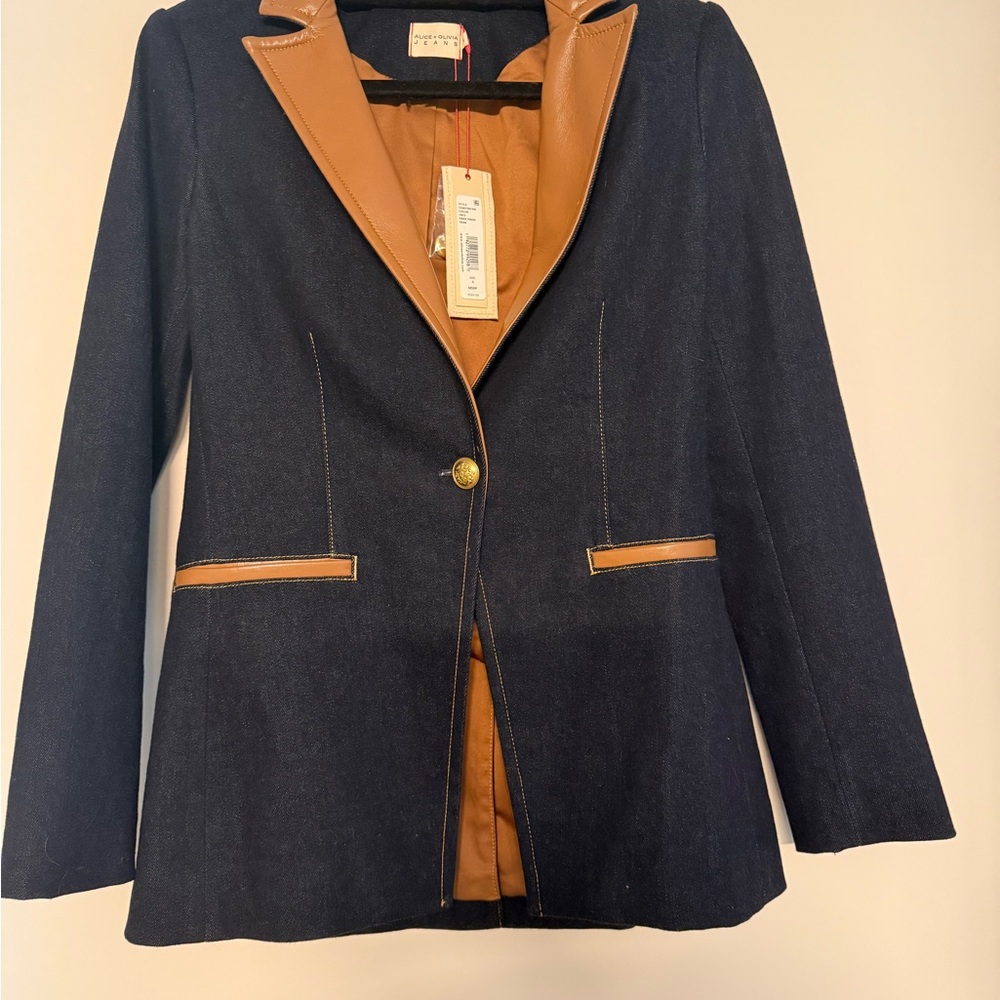 Alice + Olivia Denim and Beige Blazer Tailored Elegance